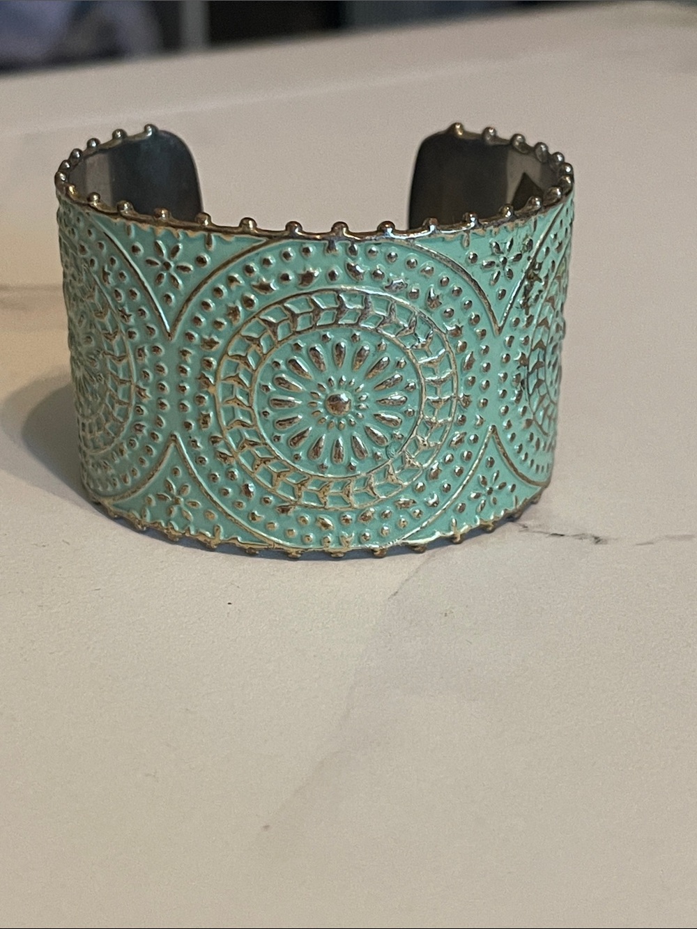 Lucky Brand Turquoise Embossed Metal Cuff Bracelet